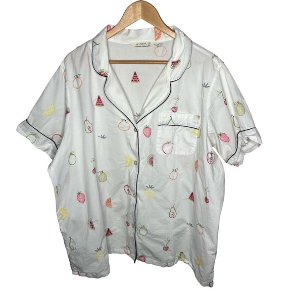 Printfresh Embroidered Fruit Short Sleeve Button Down & Shorts Pajama Set - Picture 3 of 16